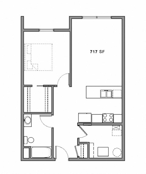 Floor plan for 1 bed, 1 bath, 779 sqft